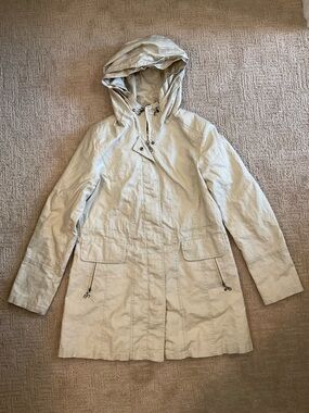 ☔️💕 Nuage Women Rain Jacket Coat Hooded 100% Linen Cream Size M EUC Minimalist